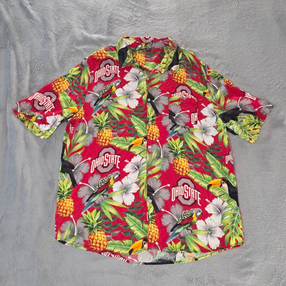 Ohio State Buckeyes Hawaiian Shirt Mens‎ 3XL Red Tropical Pineapple Toucan NCAA